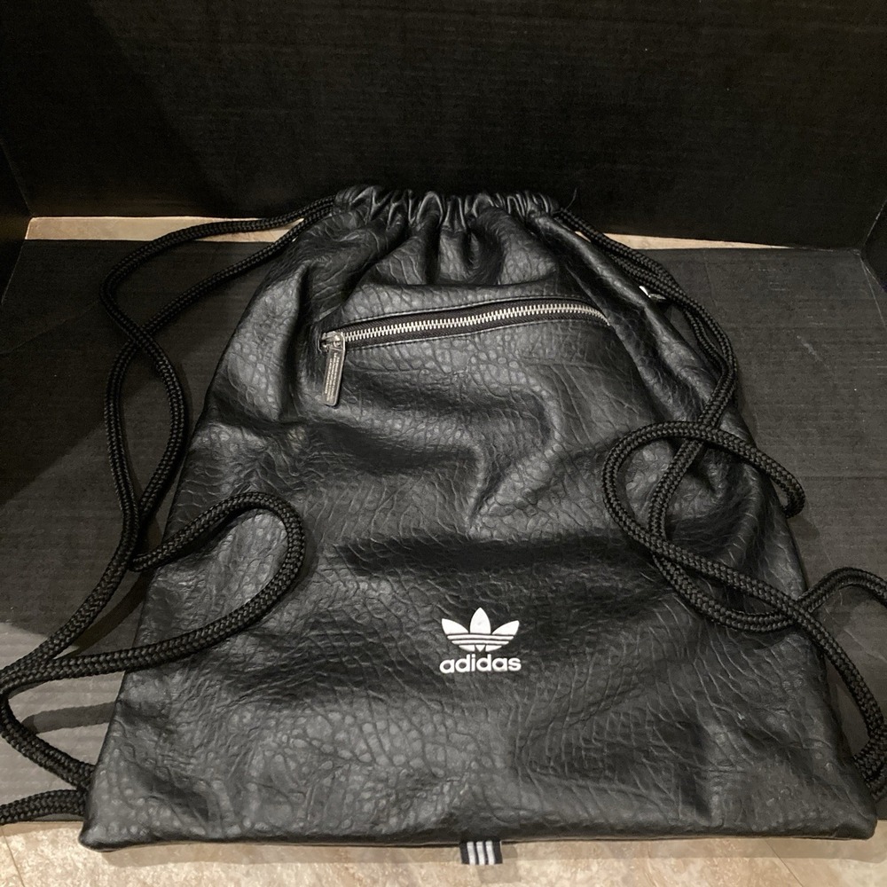 Adidas Originals Black Faux-Leather Extra Large Drawstring Gymsack, Adicolor
